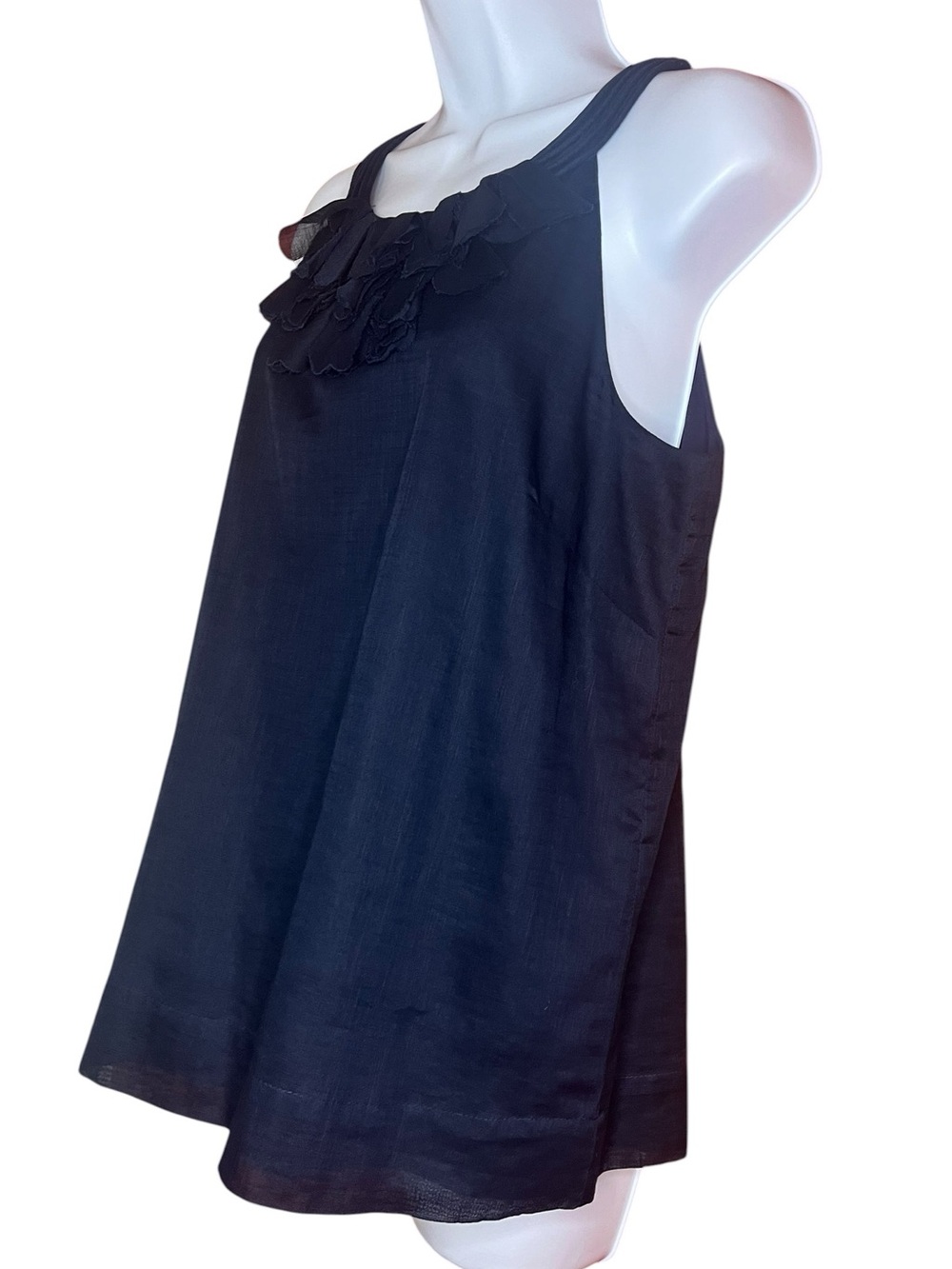 J. Crew Navy Blue Ruffled Neck Sleeveless Tank Top